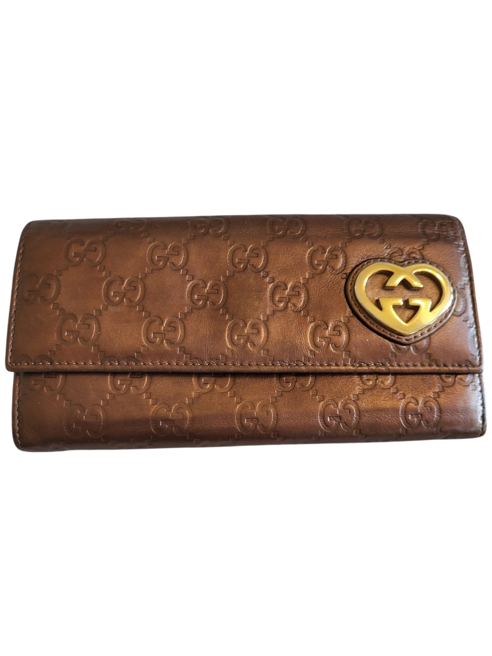 GUCCI Long Wallet GG Pattern Heart Shape Interlocking G Metallic Bronze/Brown